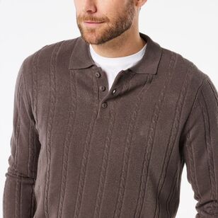 JC Lanyon Men's Hamel Soft Touch Long Sleeve Cable Polo Knit Charcoal
