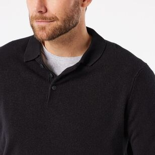 JC Lanyon Men's Hilcrest Soft Touch Long Sleeve Polo Knit Black