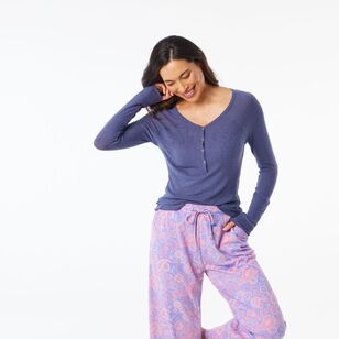 Sash & Rose Women's Supersoft Long Sleeve Sleep Top Denim Blue