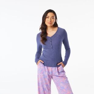 Sash & Rose Women's Supersoft Long Sleeve Sleep Top Denim Blue