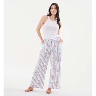 Sash & Rose Women's Cotton Interlock 3/4 Length Sleep Pant Floral Stripe
