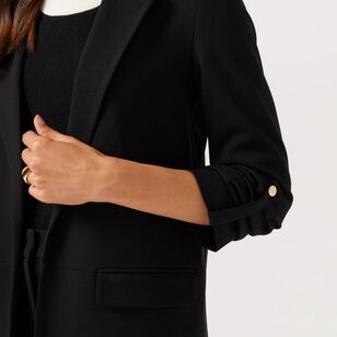 Khoko Smart Women's Crepe Rouched Sleeve Seam Jacket Black