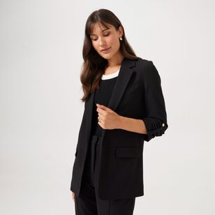 Khoko Smart Women's Crepe Rouched Sleeve Seam Jacket Black