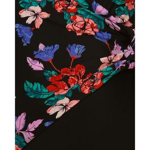 Hush Hush Women's Print Mock Wrap Control Swimsuit Floral & Black