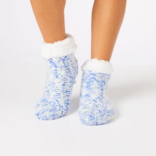 Sash & Rose Women's Knitted Sherpa Lined Bootie Blue Marle
