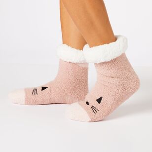 Sash & Rose Women's Fuzzy Sherpa Knitted Sock Animal