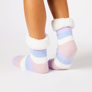 Sash & Rose Women's Fuzzy Sherpa Knitted Sock Multicoloured Stripe