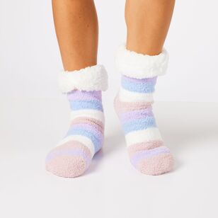 Sash & Rose Women's Fuzzy Sherpa Knitted Sock Multicoloured Stripe