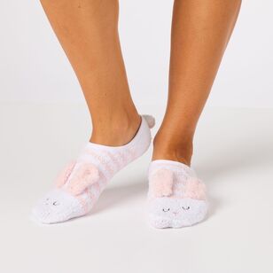 Sash & Rose Women's Fluffy Bunny Liner Sock 2 Pack Grey & Pink