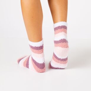 Sash & Rose Women's Fluffy Home Sock 3 Pack Pink