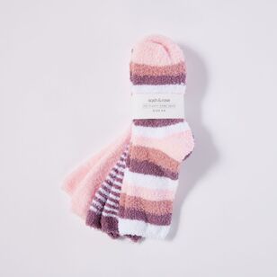 Sash & Rose Women's Fluffy Home Sock 3 Pack Pink