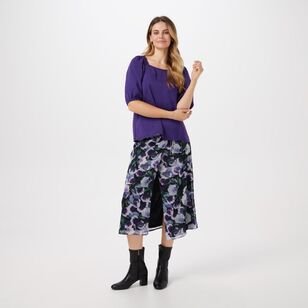 Leona Edmiston Ruby Women's Square Neck Puff Sleeve Blouse Deep Violet