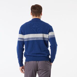JC Lanyon Men's Alberton 1/2 Zip Stripe Knit Blue & Grey