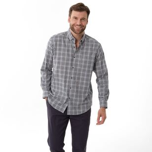 JC Lanyon Men's Rivett Easy Care Check Long Sleeve Shirt Denim