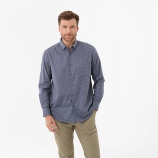 JC Lanyon Men's Weston Check Easy Care Long Sleeve Shirt Dust Blue