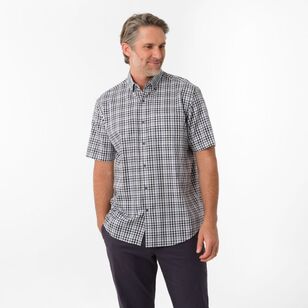 JC Lanyon Men's Garner Easy Care Check Short Sleeve Shirt Denim