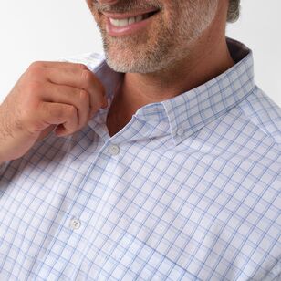 JC Lanyon Men's Bramston Easy Care Check Short Sleeve Shirt Blue & Chalk