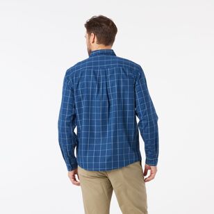 JC Lanyon Men's Ellis Poplin Check Long Sleeve Shirt Denim