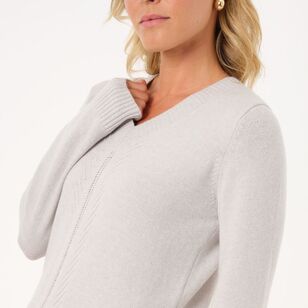 Khoko Collection Women's V Neck Classic Jumper Grey Marle