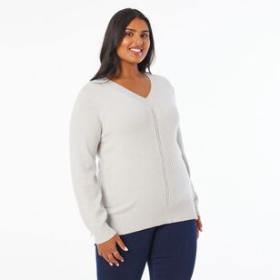 Khoko Collection Women's V Neck Classic Jumper Grey Marle