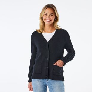 Khoko Collection Women's Classic Cardigan with Frill Cuff Black