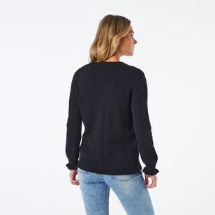 Khoko Collection Women's Classic Cardigan with Frill Cuff Black