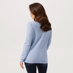 Khoko Collection Women's Cable Roll Neck Classic Jumper Blue Marle
