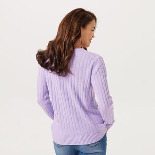 Khoko Collection Women's Soft Touch V Neck Cable Jumper Lilac