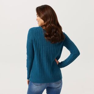 Khoko Collection Women's Soft Touch V Neck Cable Jumper Teal