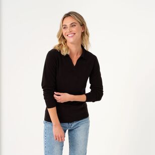Khoko Collection Women's Soft Touch Johnny Collar Jumper Black
