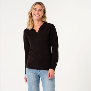 Khoko Collection Women's Soft Touch Johnny Collar Jumper Black