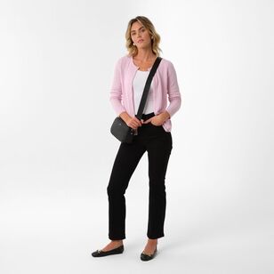 Khoko Collection Women's Soft Touch Crew Cable Cardigan Soft Pink