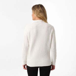 Khoko Collection Women's Cable Sleeve Rib Jumper Ivory