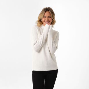 Khoko Collection Women's Cable Sleeve Rib Jumper Ivory