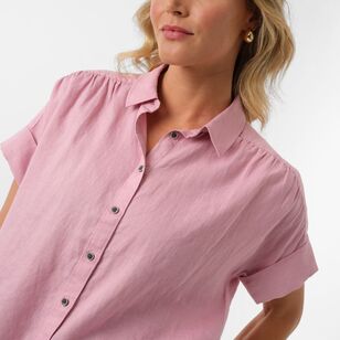 Khoko Collection Women's Linen Shirt Mid Pink