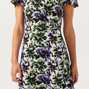 Khoko Smart Women's Short Sleeve Wrap Jersey Dress Floral Print
