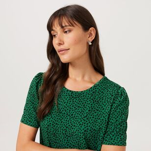 Khoko Smart Women's Jersey Puff Sleeve Top Green & Multicoloured