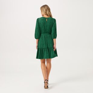 Khoko Smart Women's Frill Hem Jersey Dress Green & Multicoloured