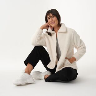 Khoko Collection Women's Sherpa Fleece Jacket Ivory