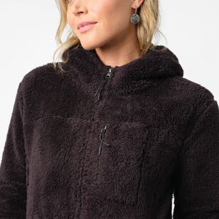 Khoko Collection Women's Coral Fleece Jacket with Hood Black