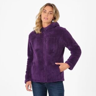 Khoko Collection Women's Coral Fleece Jacket with Hood Purple