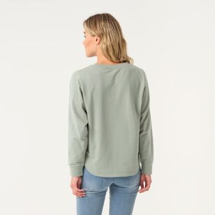 Khoko Collection Women's Curved Hem French Terry Sweat Olive