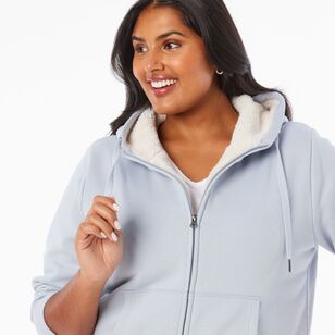 Khoko Collection Women's Sherpa Hoodie Jacket Pale Blue
