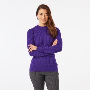 Khoko Smart Women's Braid Mock Turtle Sweater Dark Purple