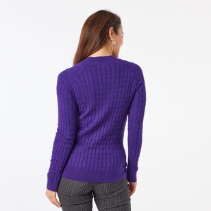 Khoko Smart Women's Braid Mock Turtle Sweater Dark Purple