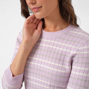Khoko Smart Women's Variegated Multi Stripe Knit Lilac Multicoloured