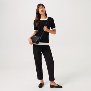 Khoko Smart Women's Contrast Bind Short Sleeve Knit Black & Ivory