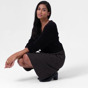 Leona Edmiston Ruby Women's Spot Jacquard Knit A Line Skirt Black & Ivory