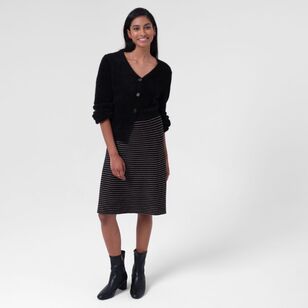 Leona Edmiston Ruby Women's Spot Jacquard Knit A Line Skirt Black & Ivory