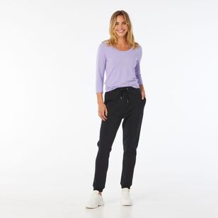 Khoko Collection Women's Brushed Fleece Jogger with Cuff Black